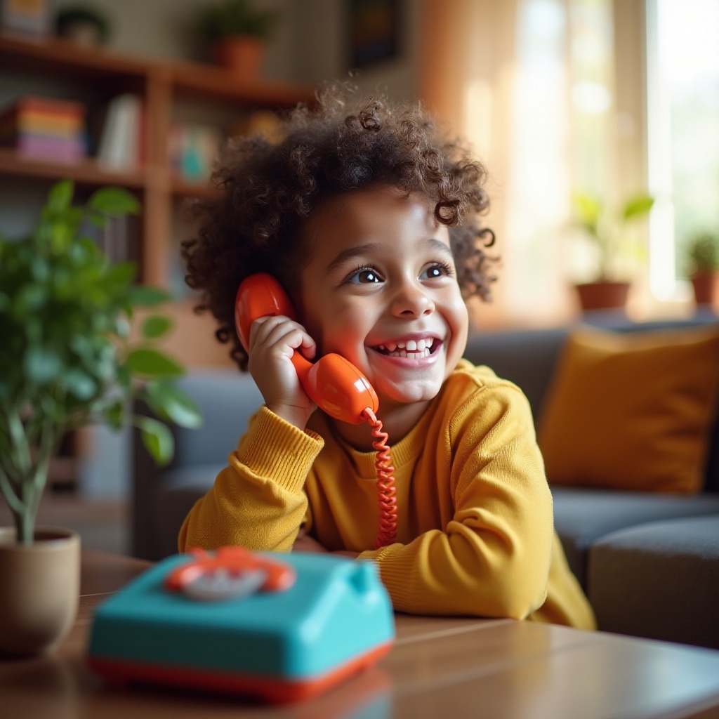 anak dengan telepon kabel